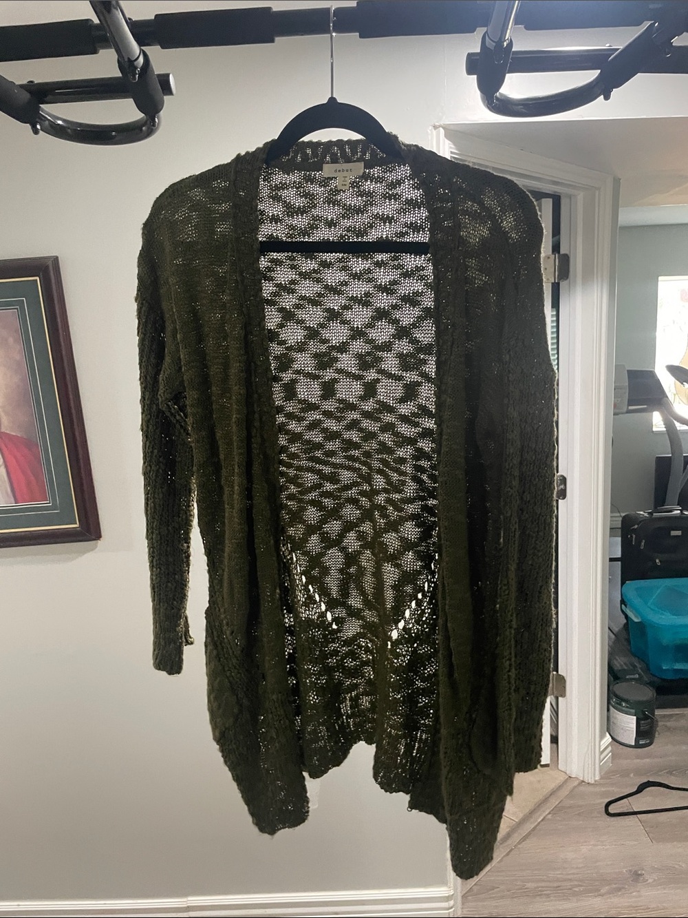 debut Olive Open-Weave Long Cardigan